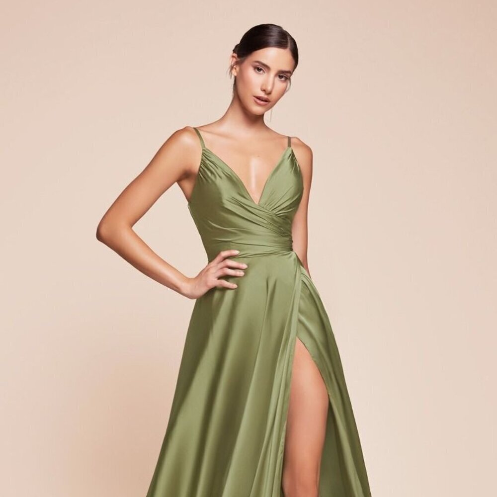 N/A NEW V-NECKLINE A-LINE FASHIONABLE SATIN DRESS WITH ADJUSTABLE STRAPS CD 7485